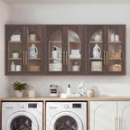 Bathroom Wall Cabinet, 23.5×31.4'' Storage Cabinet, Arched Cabinet Wall Mount with Adjustable Shelf & Glass Doors, Medicine Cabinet for Laundry Room, Bathroom, Kitchen, Living Room, Brown, 3 Pieces by NOWABAY