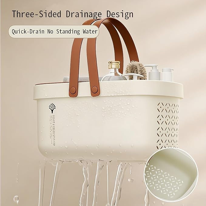 Pulseplay Portable Plastic Shower Caddy Basket with Handle Cream - Image 2