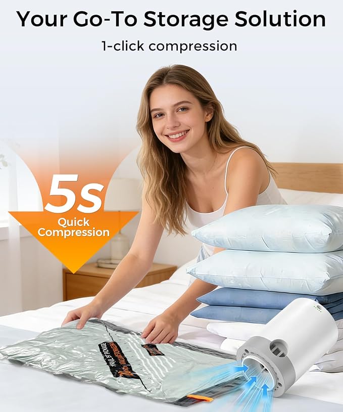 Vacuum Storage Bags with Rechargeable Electric Air Pump, 15 Pack Airtight Compression Packing Bags Space Saver for Clothes, Travel, Clothing, Luggage, Suitcase, (3 Large/6 Medium/6 Small) - Image 5