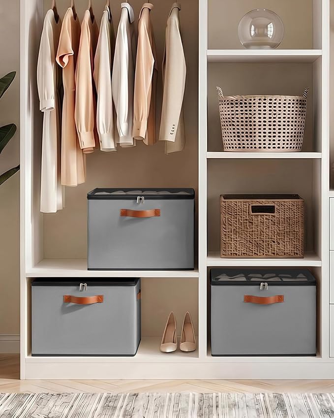 2 Pack Clear Lid Shoe Storage Cubby Foldable for Closet Bedroom ,Grey - Image 7
