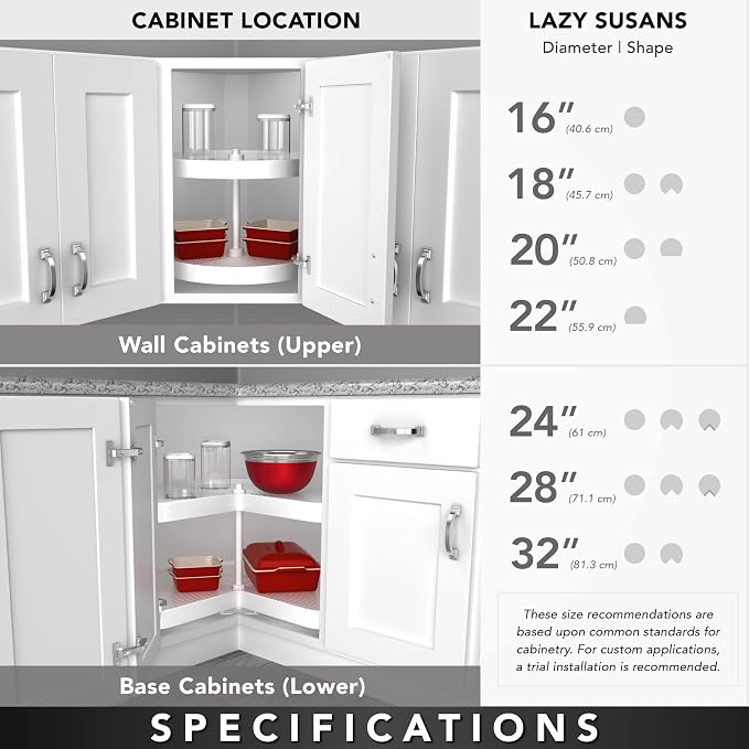 Rev-A-Shelf 2 Tier Pie-Cut Lazy Susan for Corner Base Cabinets, Plastic, 24" Double Shelf Swivel Kitchen Spice/Can Organizer, Almond, 6942-24-15-52 - Image 4