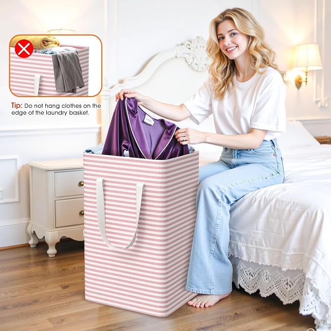 3-Pack Laundry Basket, Collapsible Laundry Hampers, 100L, Pink - Image 4