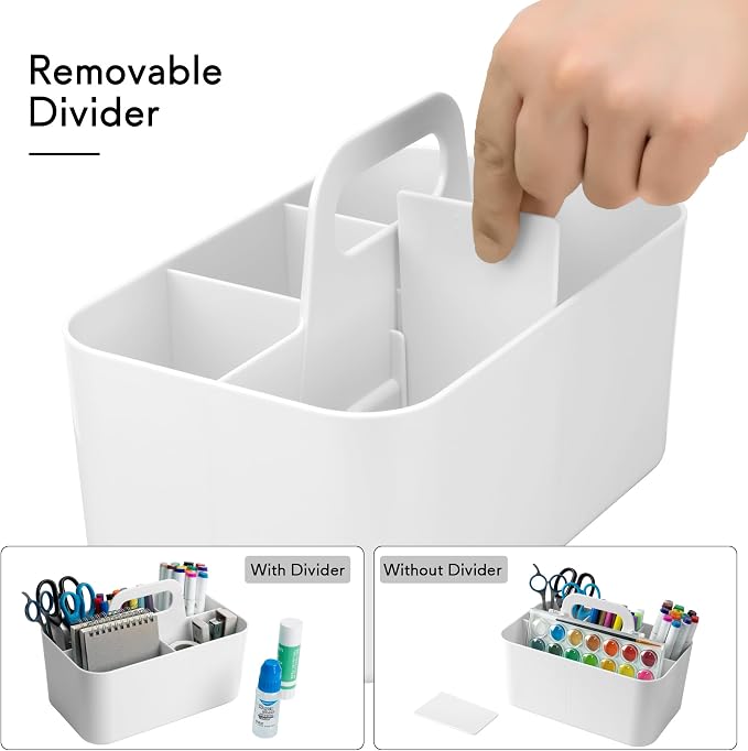 Tiawudi Multipurpose Caddy Organizer, Plastic Caddy with Handle, Stackable Desk Organizer for Stationery, Marker and Pencil, Office Supplies Organizer, Dorm Caddy - Image 4