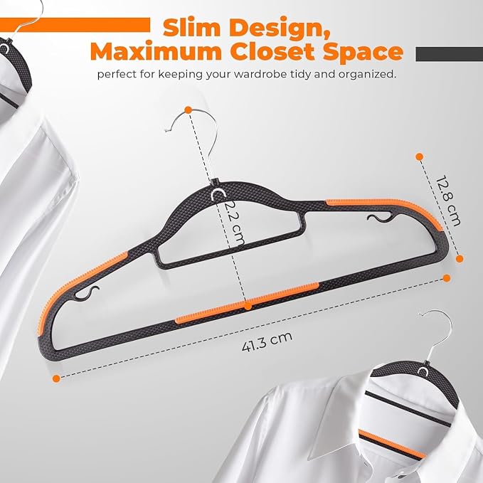 Plastic Hangers 100 Pack, Cascading Slim Space Saving Clothing Hangers with 360° Rotating Hook, Non Slip Clothes Hangers for Sweater Shirt, Heavy Duty Coat Hanger with Inner Hook for Closet, Black - Image 2