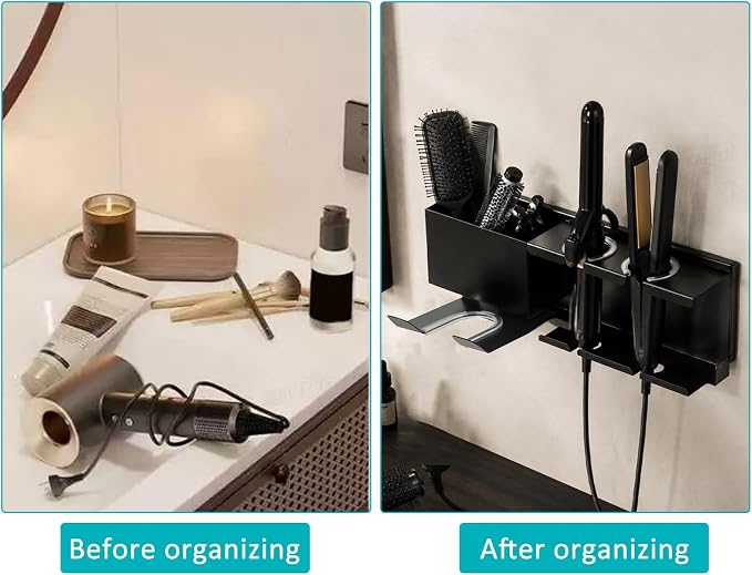 Hair Dryer Holder Wall Mounted, Include Adhesive Strip and Screw Mounting Kits, Hair Tool Organizer Wall Mount for Bathroom, Universal Hair Dryer Holder Rack Storage for Blow Dryer, Curling Iron - Image 5
