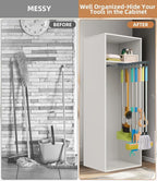 Pull Out Broom Holder With Adjustable Double Row Sliding Hook-Grey 18.11in - Image 5