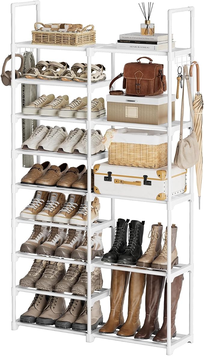 WOWLIVE 9 Tier 2-Column Shoe Rack, 30-35 Pairs Stackable White by WOWLIVE