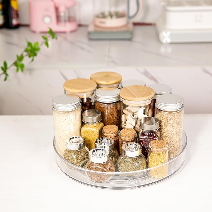 4 Pack Lazy Susan 9.2" Inch Turntable Organizer Pantry Organization and Storage Container Bins Spice Rack Cabinet Rotating Condiment for Pantry Kitchen Vanity Bathroom Jewelry Holder Clear - Image 8