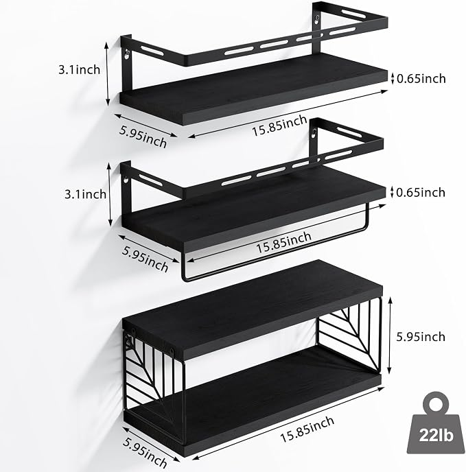 Fixwal Wall Mounted Bathroom Shelves Over Toilet (3+1 Black) - Image 3