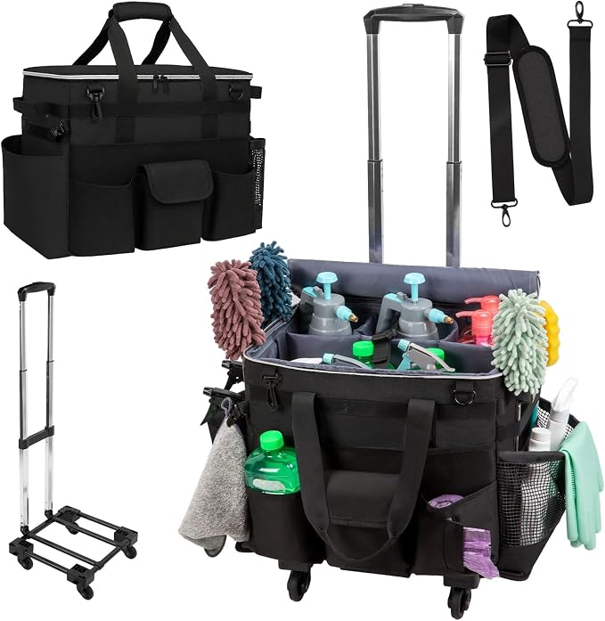 Large Rolling Cleaning Caddy with Wheels, Cleaning Supplies Organizer by wigojoy