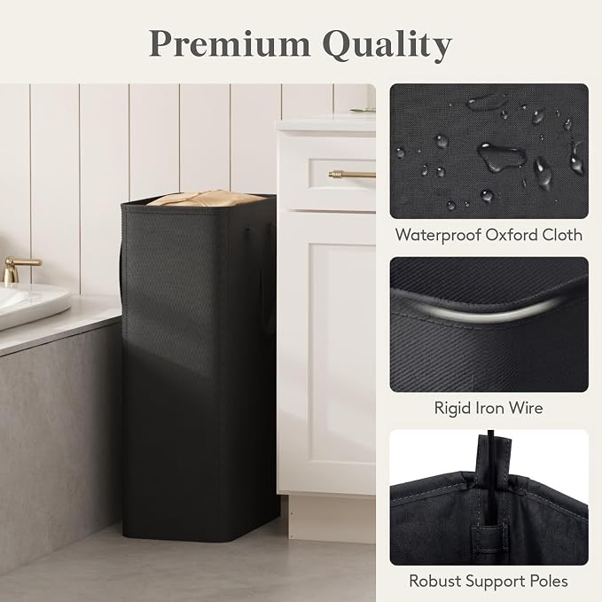 Lifewit Slim Collapsible Laundry Basket with Handles, 75L, Black - Image 4