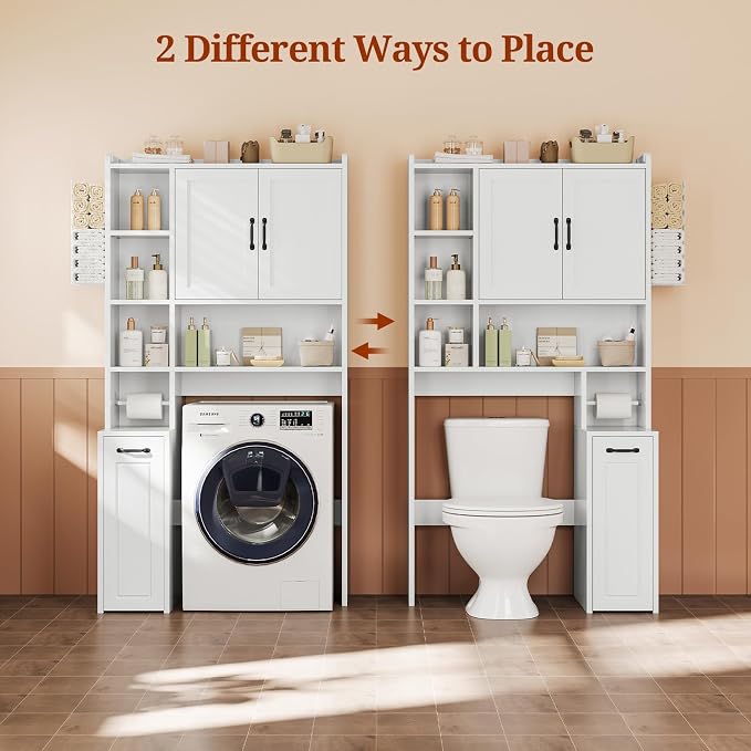 UPOSOJA Over The Toilet Storage Cabinet with Pulley Bathroom Storage Cabinet, White-Type B - Image 4