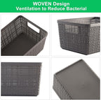 6 Pack Plastic Storage Baskets with Lid,Grey Stackable Bins - Image 2