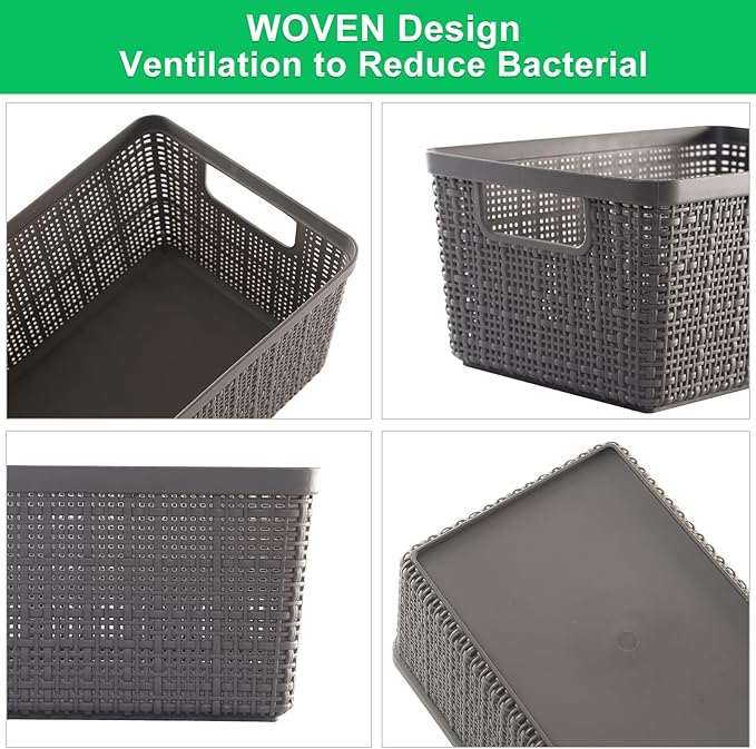 6 Pack Plastic Storage Baskets with Lid,Grey Stackable Bins - Image 2