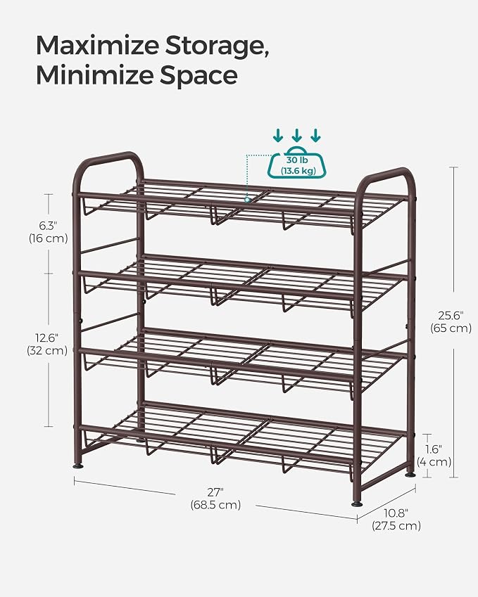 SONGMICS 4-Tier Stackable Metal Shoe Rack, Holds Up to 16 Pairs of Shoes | Shoe Organizer for Closet, Entryway, and Small Spaces, with Adjustable Slanted Shelves, Bronze, DAVIAN Collection ULMR067A01 - Image 5