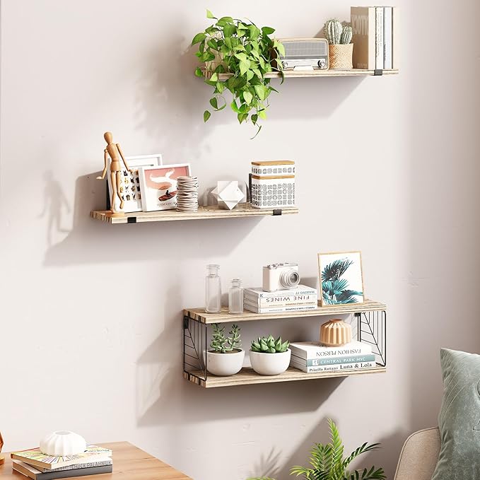 Fixwal 3+1 Tier Bathroom Floating Shelves Over Toilet, Light Brown - Image 6