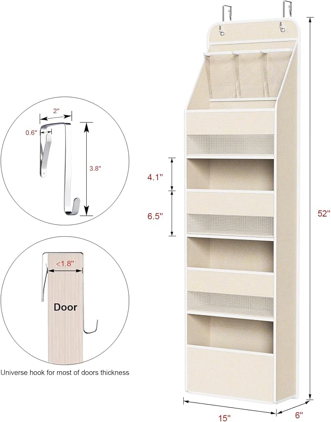 Univivi Over the Door Organizer for Baby Nursery, Beige Pattern, 5-Shelf - Image 3