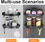 DUFU Adhesive Corner Shower Caddy with Hooks, Black, 2 Pack - Image 5