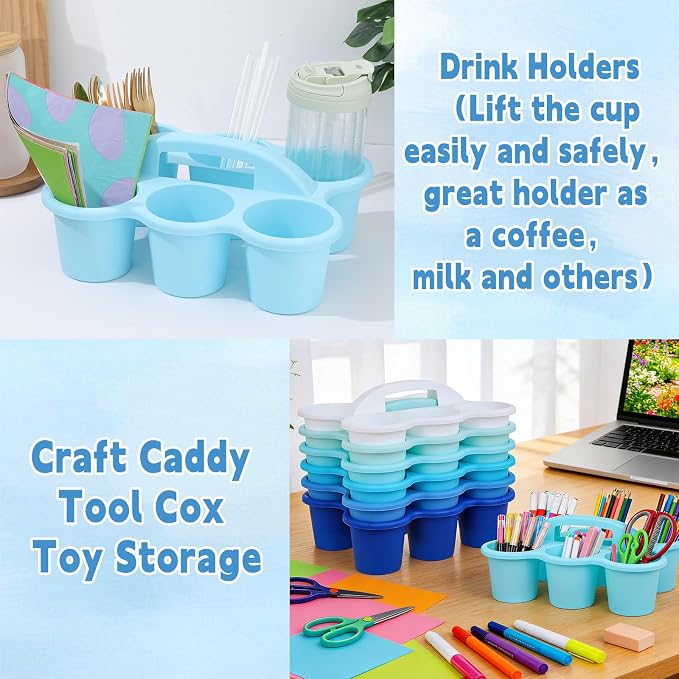 6 Pack Classroom Caddy Organizer with Handle, 6 Compartments, Gradient Blue - Image 5