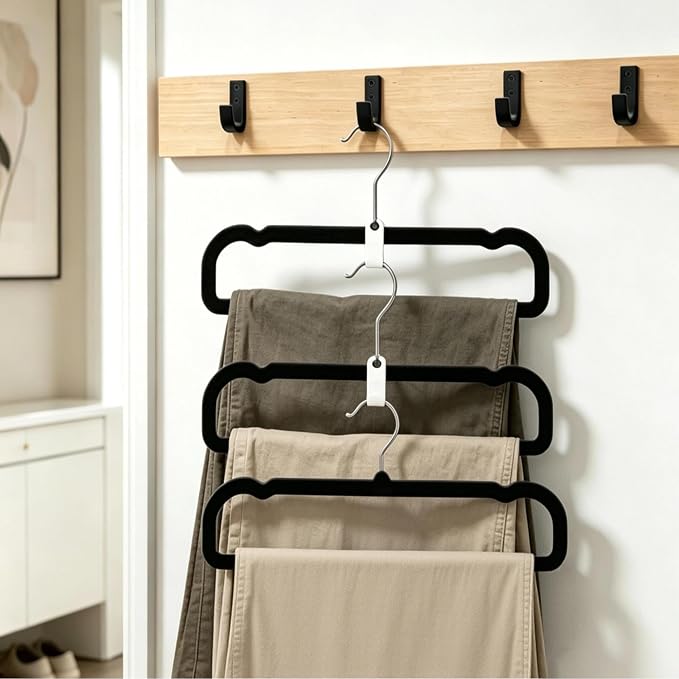 20 Pack Velvet Pants Hangers for Closet Space Saving, Thin Hanger (Black) - Image 6