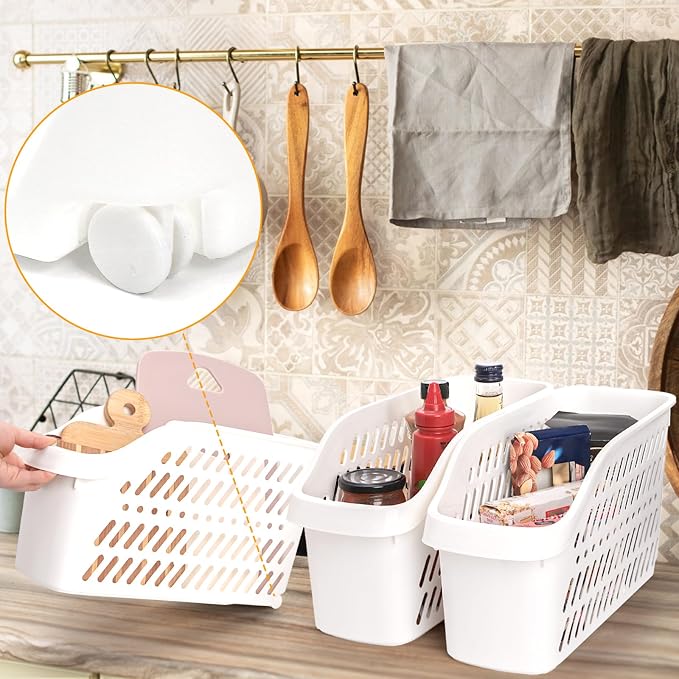 Coloch 4 Pack Plastic Under Sink Organizer with Wheels, Roll Out Bottle Organization Bins Narrow Kitchen Cabinet Organizers Multifunctional Plastic Organizer Basket for Under Sink, Kitchen, Bathroom - Image 6