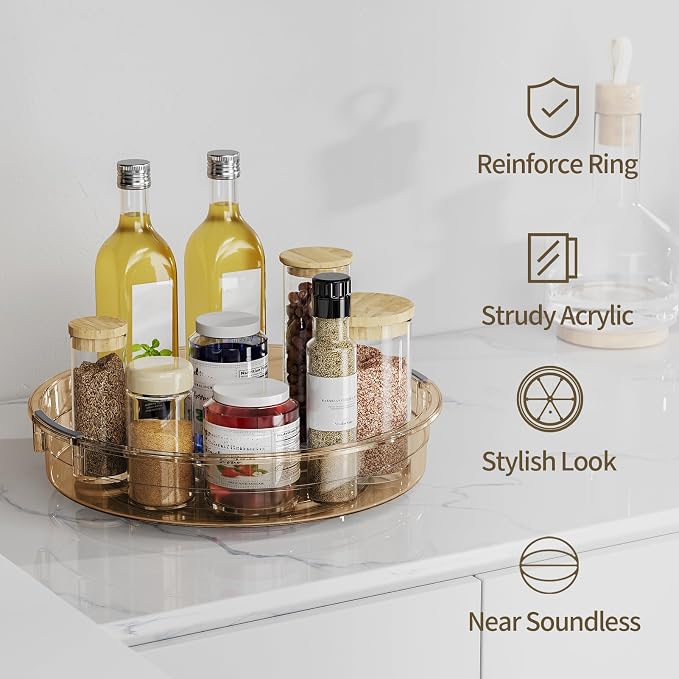 LAMU 3 Pack Lazy Susan Organizer Turntable for Cabinet, Condiment Organizer for Kitchen Pantry Organizers and Storage, Table Top, Fridge, Countertop, Spice Organization, 12'' 10.6'' 9.25'', Amber - Image 3