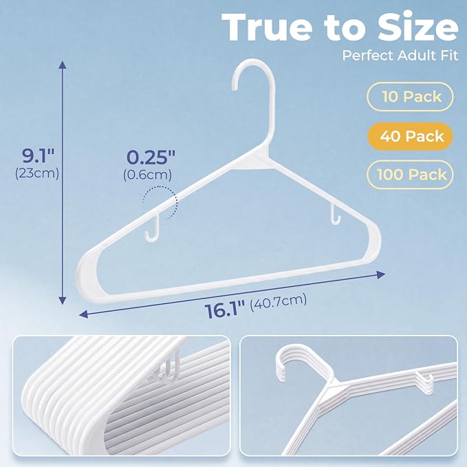 HOUSE DAY White Plastic Hangers 40 Pack, Slim Space-Saving Clothes Hangers - Image 3