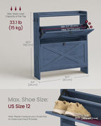 VASAGLE Narrow Shoe Storage Cabinet Organizer with 2 Flip Drawers | Freestanding Shoe Rack, Fits 14 to 16 Pairs, for Entryway, Farmhouse Style, Rustic Blue, HAINS Collection UHSC203QR01S - Image 2