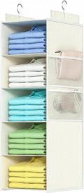 ALLTIDYUP Extra Deep Hanging Closet Organizers and Storage, 5-Tier Closet Hanging Organizer with 4 Mesh Pockets, Heavy-Duty Closet Shelves for Clothes and Hats, Ideal for Dorms and RVs, 1-Pack, White by ALLTIDYUP
