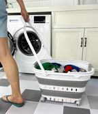 SAMMART 35L (9.24 Gallons) Collapsible Plastic Laundry Basket with Handle and Wheels - Foldable Pop Up Storage Container/Organizer with handle and wheels - Space Saving (1, White/Grey) - Image 6