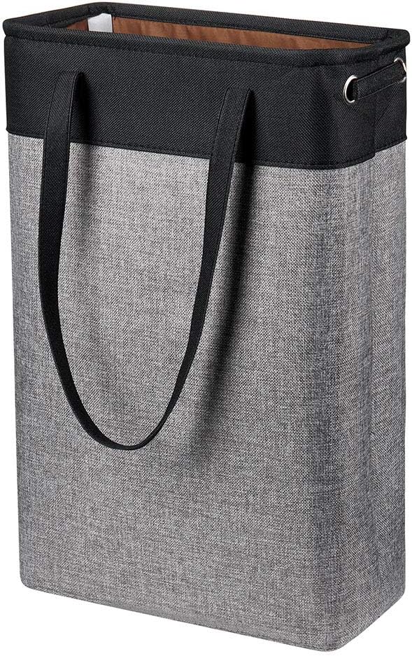 Laundry Basket with Handles Black&Grey-Slim Laundry Bin Collapsible Dirty Clothes Basket Narrow Laundry Bag Foldable Dirty Hamper for Camping, Dorms, Apartments by iBKGOO