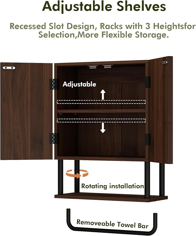 RUSTOWN Fluted Bathroom Wall Cabinet with 2 Doors, 3-Tier Medicine Cabinet - Image 7