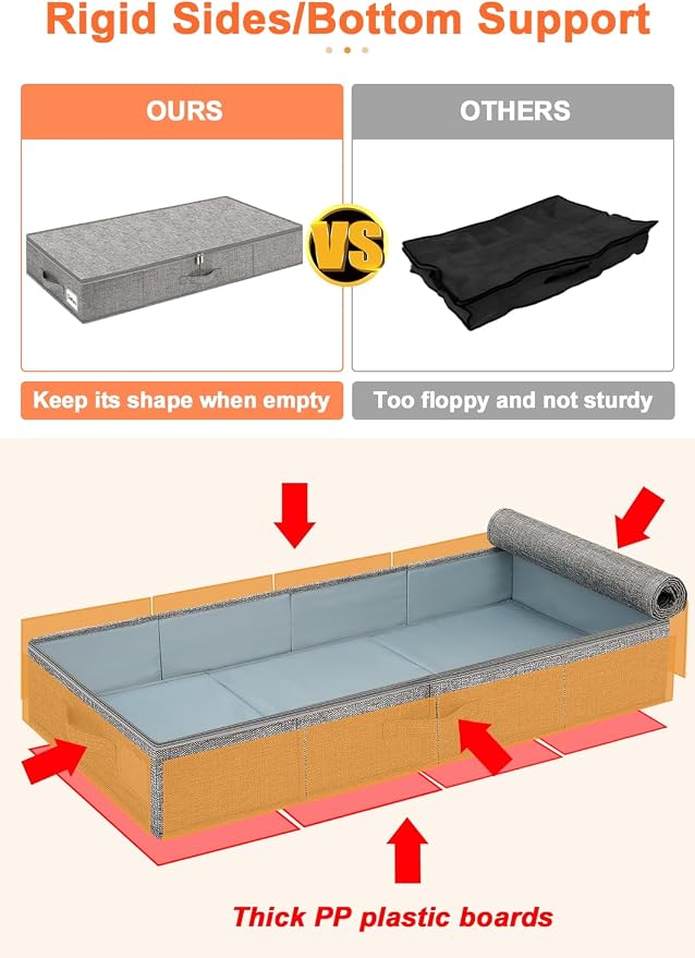 punemi 5 inch High Sturdy Low Profile Under Bed Storage, 2 Pack, Grey - Image 3