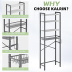 Kalrin Over-The-Toilet Storage Rack, 4-Tier Bathroom Organizer Shelf Over Toilet with Adjustable Shelf and Basket, Freestanding Space Saver Bathroom Shelves Above Toilet for Room (Gray- White) - Image 6