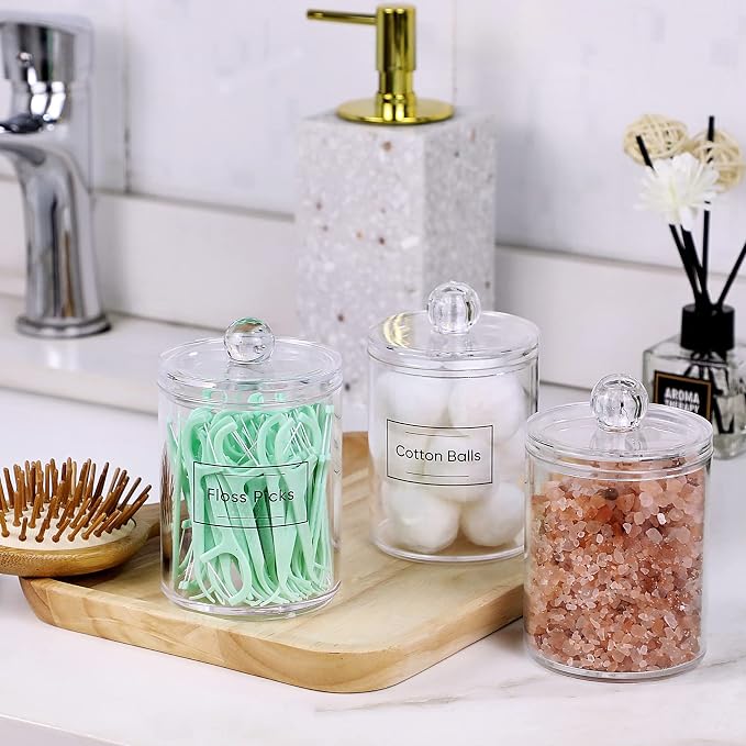 3 Pack Acrylic Qtip Holder Dispenser for Cotton Swabs, Balls, Floss Picks - Image 5