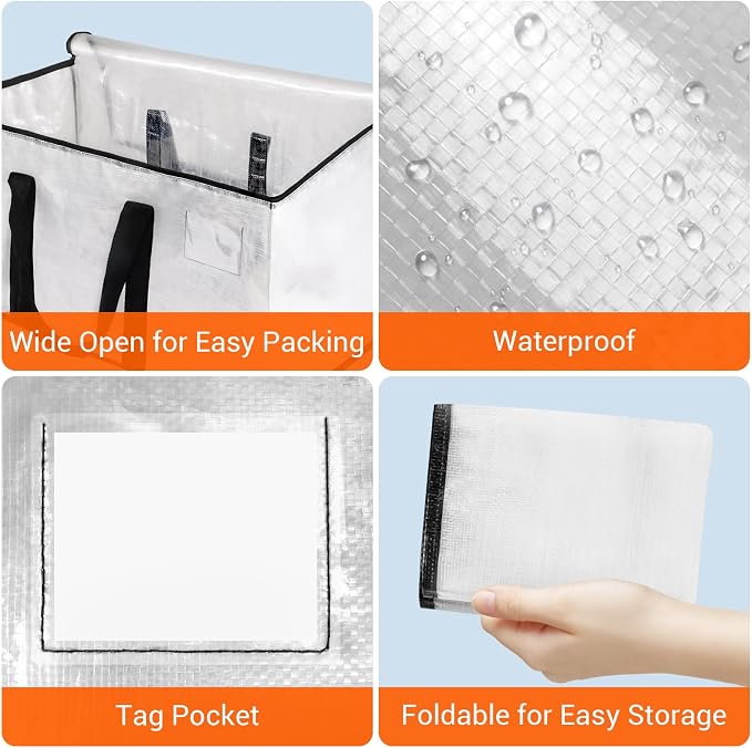HomeHacks Moving Bags, Heavy Duty Storage Bags for Clothes, 8 Pack 76L - Image 5