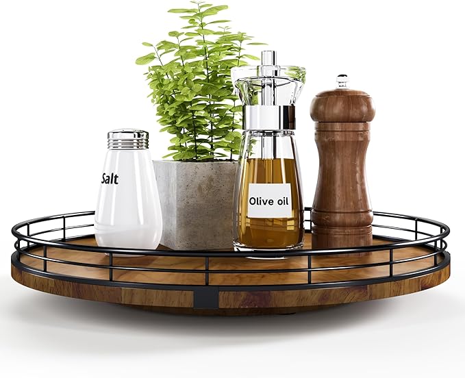AMH 13-Inch Farmhouse Oak Lazy Susan Organizer, Walnut Finish by AMH