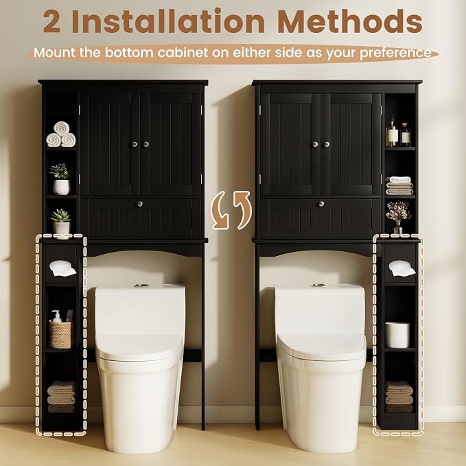 GIANTEX Over The Toilet Storage Cabinet, 31.5''W Freestanding Space Saver with Doors, Adjustable Shelf & Toilet Paper Holder, Over Toilet Bathroom Organizer for Laundry, Restroom, Black - Image 6