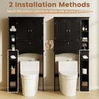 GIANTEX Over The Toilet Storage Cabinet, 31.5''W Freestanding Space Saver with Doors, Adjustable Shelf & Toilet Paper Holder, Over Toilet Bathroom Organizer for Laundry, Restroom, Black - Image 6