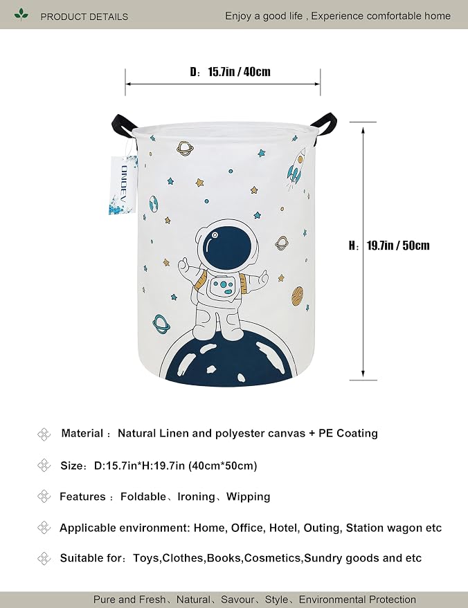 Round Collapsible Astronaut Space Laundry Hamper for Teens and Adults - Image 2
