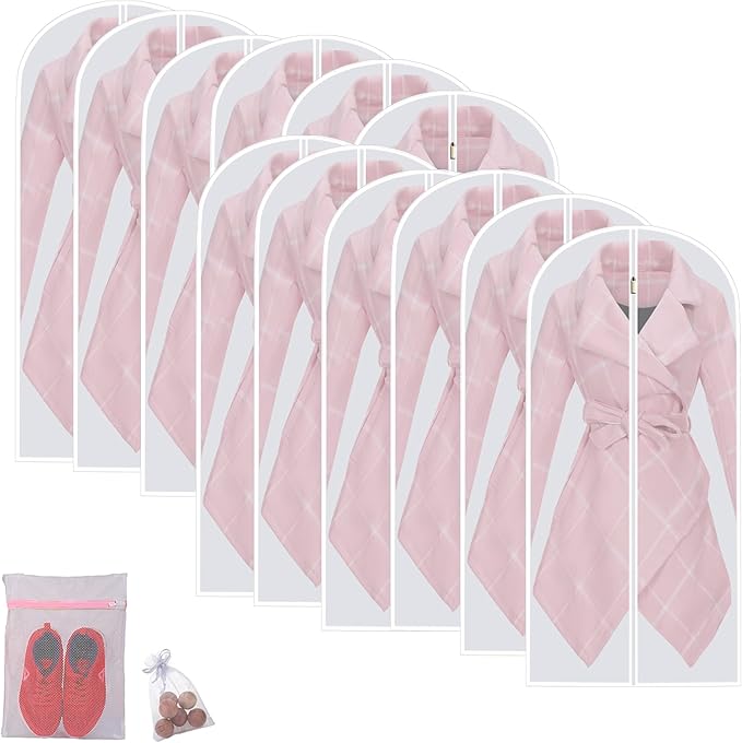 Hanging Garment Bags Hanging Clothes Bags (Set of 12) for Clothes Storage Bag with Zipper for Suit, Sweaters Travel Laundry Wardrobe Closet Garment Dust Cover Bags (White, 24'' x 48'') by HomeClean