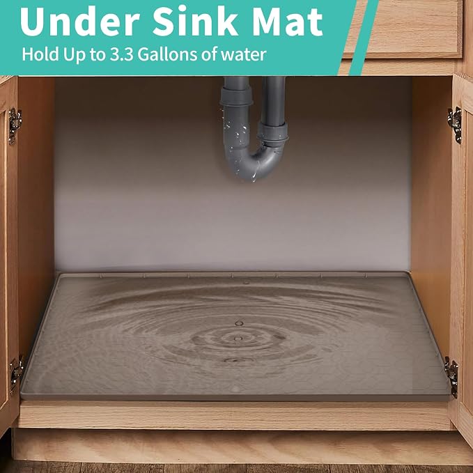 Under Sink Mat, 19"x22" Under Sink Mats for Kitchen, Silicone Waterproof Under Sink Liner, Sink Cabinet Organizer Tray with Drain Hole (Brown, 19X22) - Image 3