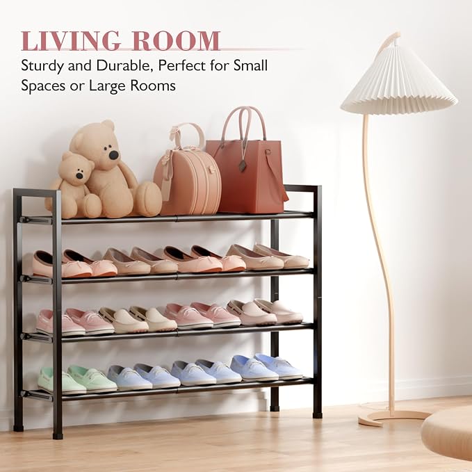 Bumusty 4 Tier Expandable Shoe Rack for Closet, Light Grey | 18"-33" Adjustable Shoe Rack for Entryway, Small Shoe Organizer for Dorm, Front Door, Sturdy Metal - Image 5