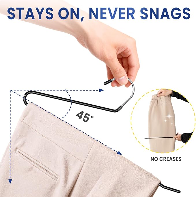 DAMITA Open Ended Pants Hangers - Non Slip Heavy Duty Metal Hangers 30 Pack - Space Saving Jeans Trousers Blanket Organizer for Closet - 7 lbs Load Capacity Rubber Coating Black - Image 2