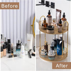 shuang qing Rotating Makeup Organizer for Vanity, High-Capacity Skincare Clear Make Up Storage Perfume Organizers Cosmetic Dresser Organizer Countertop 360 Spinning (Gold, 2 Tier) - Image 4