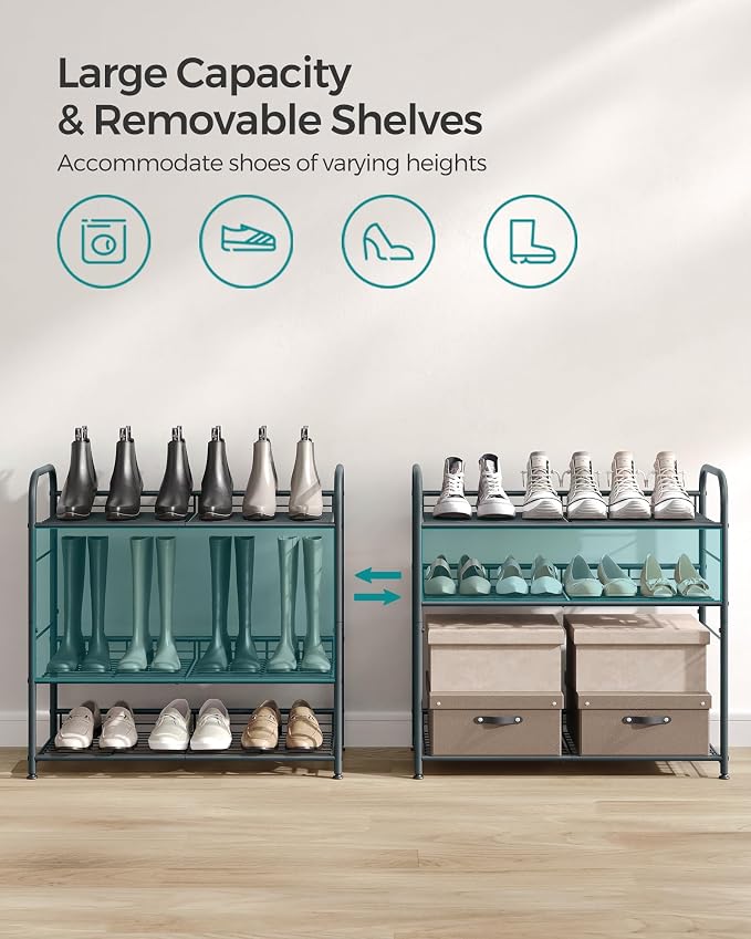 SONGMICS 4-Tier Stackable Metal Shoe Rack, Holds Up to 16 Pairs of Shoes | Shoe Organizer for Closet, Entryway, and Small Spaces, with Adjustable Slanted Shelves, Grey, DAVIAN Collection ULMR067G01 - Image 5