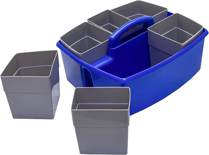 Storex Large Classroom Caddy with Cups, 13 x 11 x 6.575 Inches, Blue, Case of 2 (00985U02C) - Image 4
