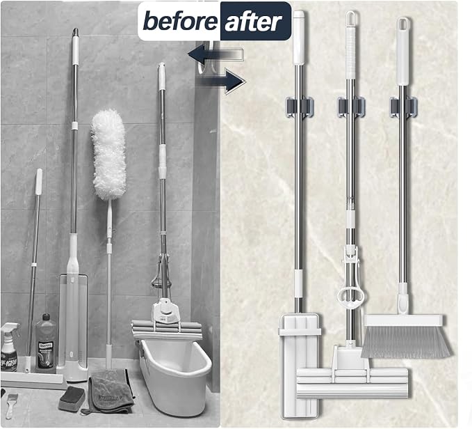 3-H 10 Pack Mop and Broom Holder Big Size Hanging 1 KG Extra, Broom Holder Wall Mount for Hanging and Organizing Shove Rake Yard Tools in Garage Garden Shed Laundry Kitchen,Black - Image 6