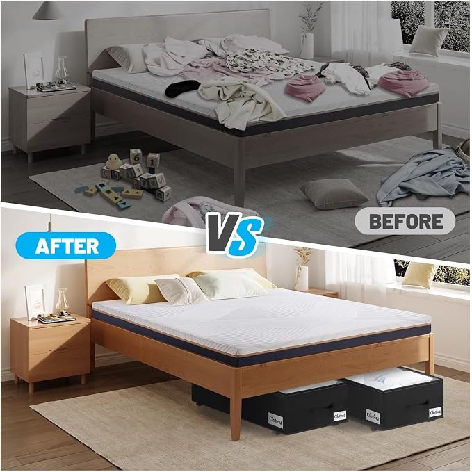 Under Bed Storage with Wheels, 2-Pack 10" Height XXL 75L Rolling Storage Bins, Quick Assembly Underbed Shoe Storage Containers with Clear Lid & Label, Dorm Under Bed Drawers for Clothes, Shoes, Black - Image 8
