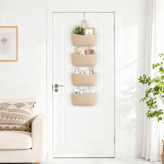Dahey Over The Door Hanging Basket Storage 4-Tier Woven Wall Basket, Jute - Image 3